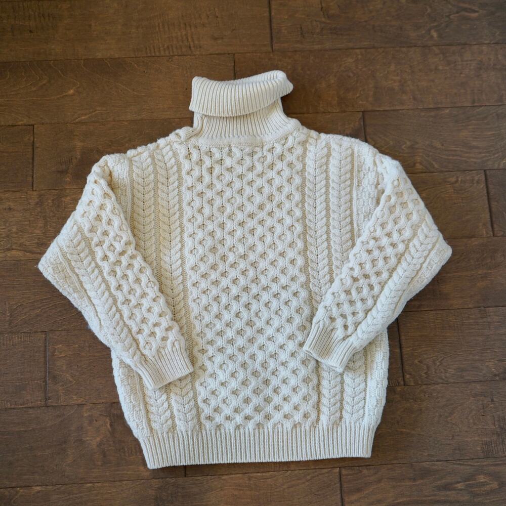 Aran Crafts 100% Merino Wool Irish Fisherman's Sweater Turtleneck Size S